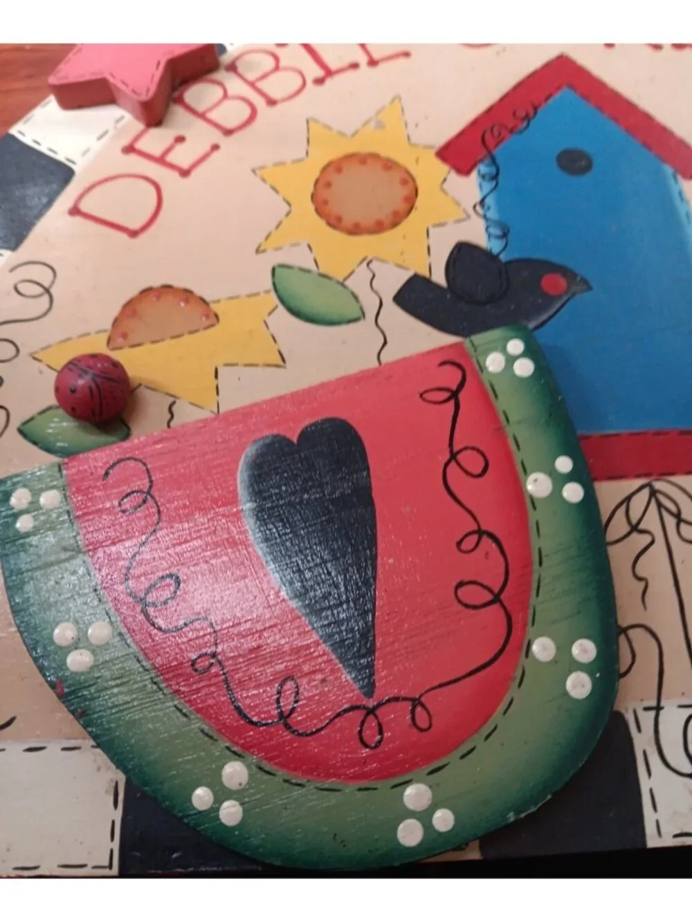 Debbie's Kitchen Half Circle Wall Plaque with Cat Birdhouse Sunflower Country